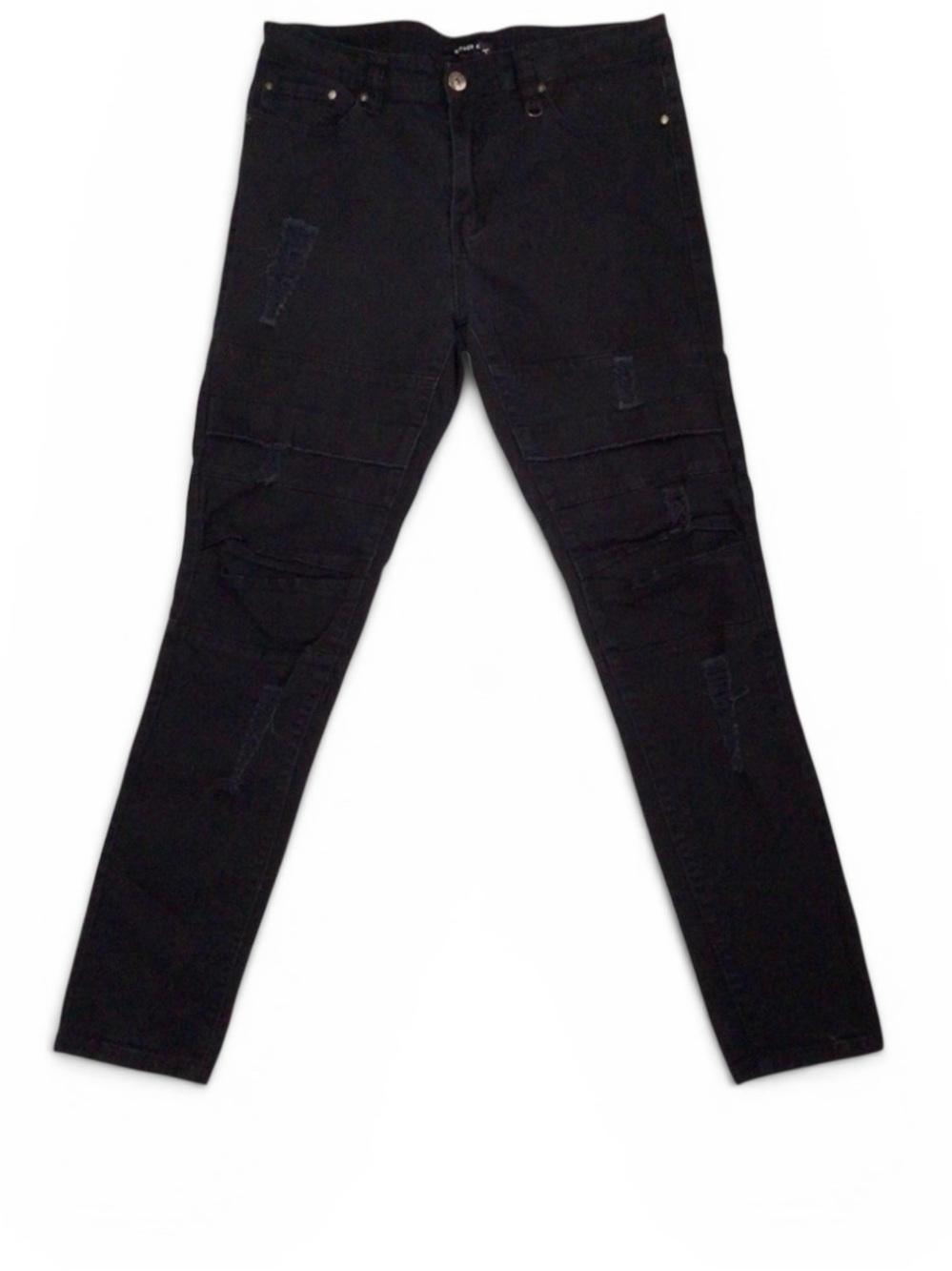 Kayden K Men's Black Moto Biker Distressed Skinny Jeans Size 34 Stretch Denim